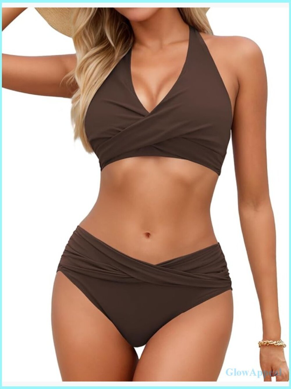 Twist Front Bikini Set, Halter Two Piece Swimsuit, Triangle Top, High Rise